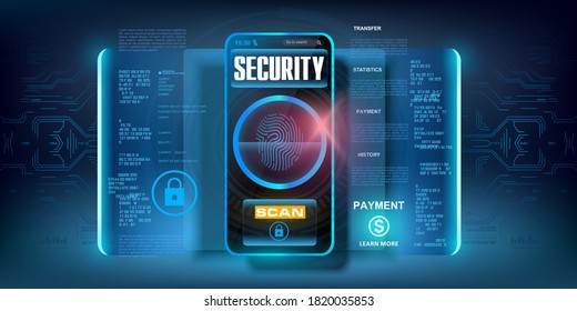 System of codes to protect your data on your smartphone. Cyber security. Access to your data by scanning your fingerprint. Reliable code for protecting files, personal data and cash accounts. Vector