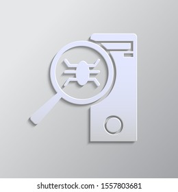 System computer virus icon paper style. Grey color vector background