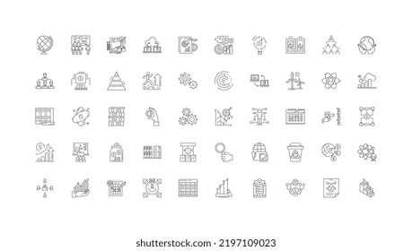 Ilustración de concepto del sistema, iconos lineales, conjunto de signos de línea, colección de vectores