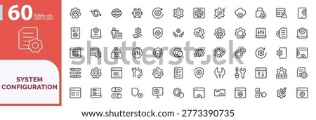 System Configuration line icon collection. Software maintenance, gear, cog technical setup, and professional interface control icons. Editable pixel-perfect vector stroke