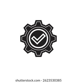 "System Configuration Success Icon – Gear and Tick Vector"

