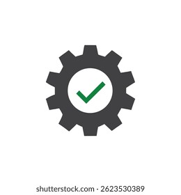 "System Configuration Success Icon – Gear and Tick Vector"


