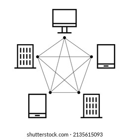 System connect link 
network technology design template. Digital laptop phone building smart contract contain transaction data.