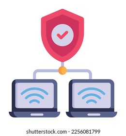 System connected with servers, flat icon of data networking 