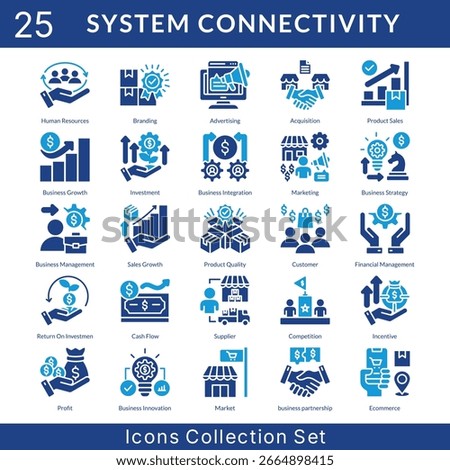 System Connectivity icon set collection in solid glyph style. an icon pack contain branding, advertising, acquisition, sales, business growth, investment, business integration, marketing, strategy