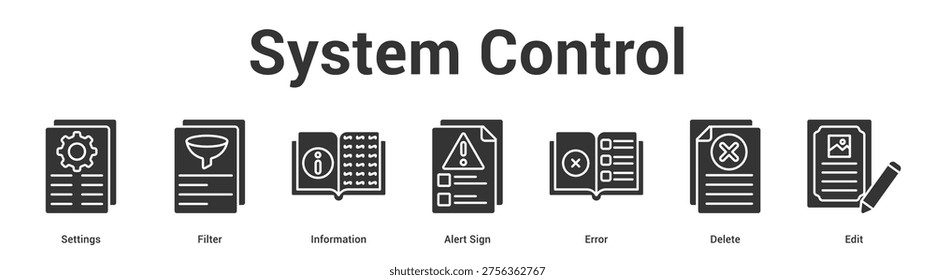 System Control web banner icon set vector illustration concept for business with icon of Settings, Filter, Information, Alert Sign, Err.