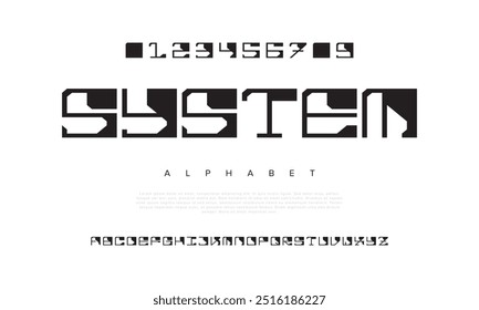 System creative modern geometric urban alphabet font. Digital abstract futuristic, game, techno, robot, music, logo, sport, minimal technology typography. Simple numeric vector illustration