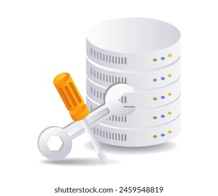 System database maintenance infographic flat isometric 3d illustration