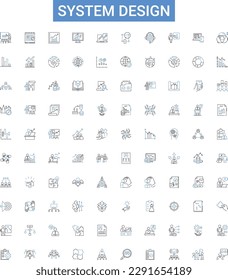 System design outline icons collection. System, Design, Architecture, Modeling, Algorithm, Coding, Simulation vector illustration set. Interface, Protocols, Components line signs