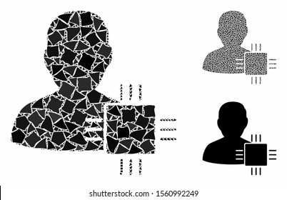 System developer mosaic of humpy pieces in different sizes and shades, based on system developer icon. Vector uneven parts are combined into mosaic. System developer icons collage with dotted pattern.