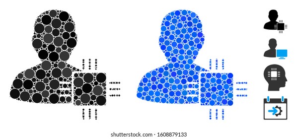 System developer mosaic of small circles in various sizes and color hues, based on system developer icon. Vector small circles are combined into blue composition.