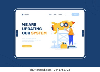 System engine upgrade notification illustration on landing page design