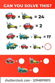 System of equations with Cars. A math game for kids.
