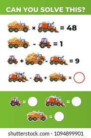 System of equations with trucks. A math game for kids.