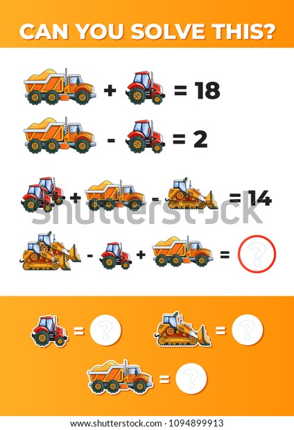 System Equations Vehicles Math Task Kids Stock Vector - 