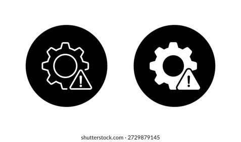 Systemfehlersymbol in schwarzem Kreis. Zahnrad mit Ausrufezeichen. Technisches Warnzeichen