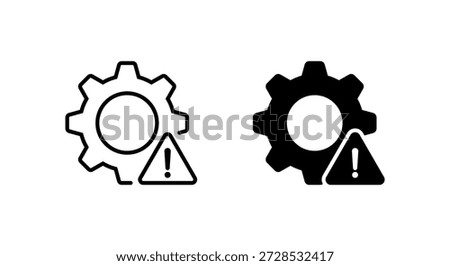 System error icon. Gear with exclamation mark symbol. Technical warning sign