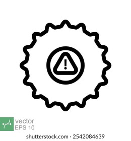 Ícone de erro do sistema. Estilo de contorno simples. Alerta de risco, falha, mecanismo mecânico de engrenagens, serviço de problemas, cuidado, conceito de tecnologia. Ilustração de vetor de linha isolada no fundo branco. EPS 10.