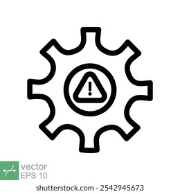 System error icon. Simple outline style. Risk alert, failure, mechanical gear engine, trouble service, caution, technology concept. Line vector illustration isolated on white background. EPS 10.