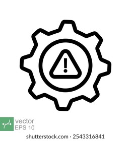 Icono de error del sistema. Estilo de contorno simple. Alerta de riesgo, falla, motor de engranajes mecánicos, servicio de problemas, precaución, concepto de tecnología. Línea de Ilustración vectorial aislada sobre fondo blanco. EPS 10.