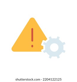 System error and not working sign. Settings icon with exclamation mark in triangle with gear wheel. Industry Problem. Gear, setting, warning icon. Vector illustration filled outline style EPS10