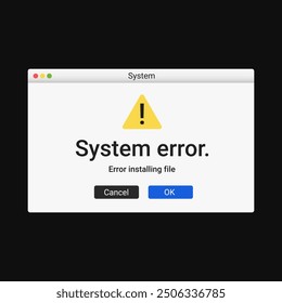 System error notification. Modern warning message. Alert window notification on screen.