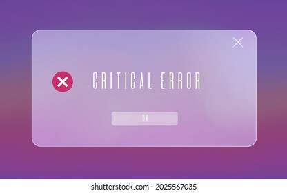 Mensaje emergente de error del sistema de vidrio esmerilado translúcido.