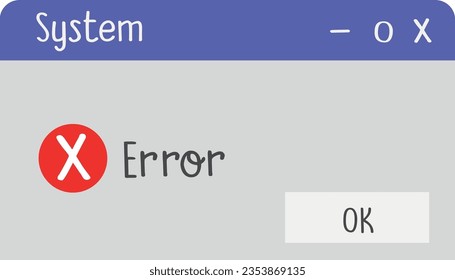 System error popup. Retro window of alert mockup.