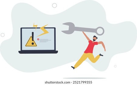 Error del sistema, problema de software o falla del sistema, alerta de seguridad o falla de hardware para ser arreglado, diseño plano con personas.