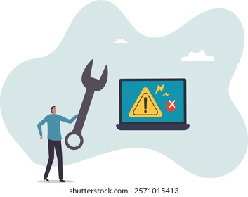 System error, software problem or system failure, security alert or hardware fault to be fixed, caution or maintenance.business concept.flat character.