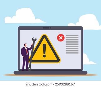 System error, software problem or system failure, security alert or hardware fault to be fixed, caution or maintenance concept