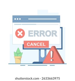 system error suppression concept. operating system error and warning notification, error message. operating system error, windows operating system warning. flat design illustration.
