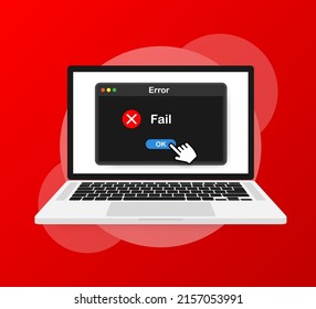 System error vector icon failure pc interface. Error message computer window alert popup