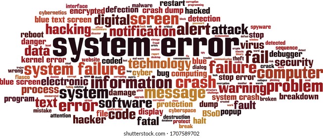 System error word cloud concept. Collage made of words about system error. Vector illustration