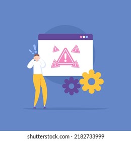 system errors. warning of danger or an error. notification and security. management risk. a user is shocked and panicked because of a situation or emergency. illustration concept design