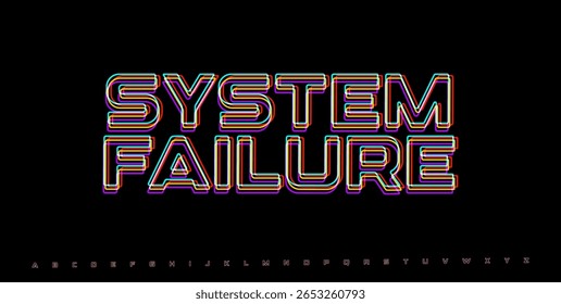 Palavra com falha na FALHA DO SISTEMA. RGB distorceu o aviso em estilo cyberpunk futurista. Mensagem de erro digital para interface de usuário técnica ou tela de alerta de hacker. Ilustração vetorial