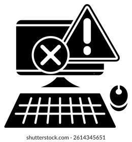System Failure icon represented by computer with warning sign Black Filled style.