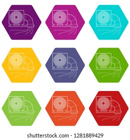 System fan and pipe icons 9 set coloful isolated on white for web