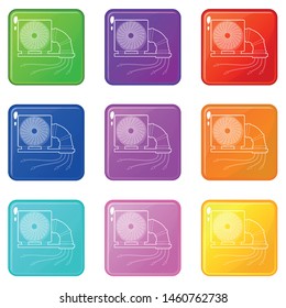 System fan and pipe icons set 9 color collection isolated on white for any design