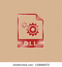 System file format icon in halftone style. Grunge background vector illustration.