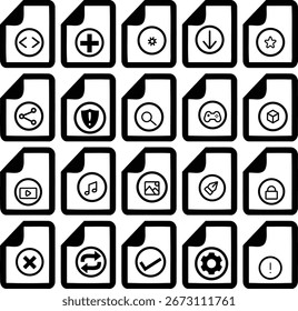 System Folder Icons: Black and White UI Symbol Pack