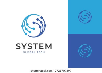 System Global Technology Logo Icon Design. Digital Network Circuit Combined With Circular Globe Symbol For IT Company And Tech Startup Branding