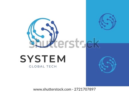 System Global Technology Logo Icon Design. Digital Network Circuit Combined With Circular Globe Symbol For IT Company And Tech Startup Branding