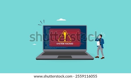 System hacked alert after cyber attack on computer network, Warning Of Cyber Threats, cybercrime background, internet virus cyber security and cybercrime, compromised information concept