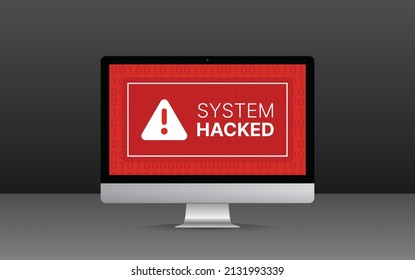 System hacked alert on computer screen vector illustration.