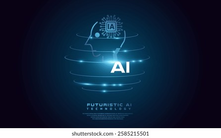 The system of High Technology in Digital Brain with AI Chip. AI head concept Vector illustration. Artificial Intelligence Head.