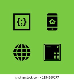 system icon. 4 system set with smart home, global, intercom and css vector icons for web and mobile app