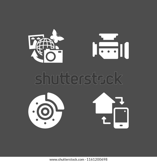 system icon. 4\
system set with smart home, earth pictures, motor and disc brake\
vector icons for web and mobile\
app