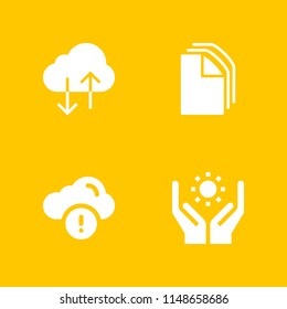 system icon. 4 system vectors with file, solar energy, information and cloud computing icons for web and mobile app