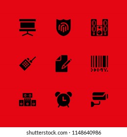 system icon. 9 system vectors with alarm, walkie talkie, fingerprint and file icons for web and mobile app